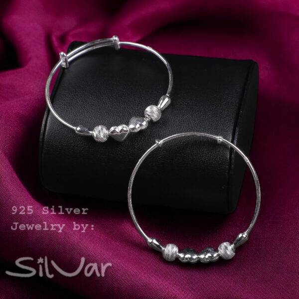925 Silver 2 heart kada for Baby Girl and Boy - Pack of 2 Silver Bracelet Pair for Kids age kid 0 to 2 years old by SilVar