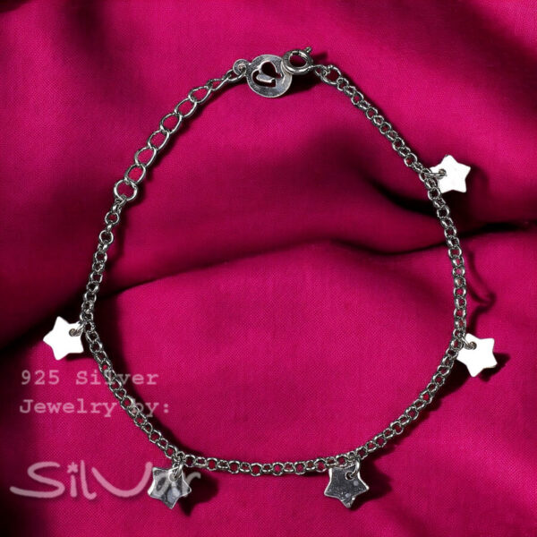 925 Silver Shiny Star Bracelet for Women/Girls by SilVar
